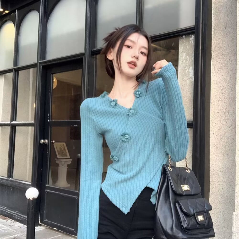 上衣v领早秋法式设计感