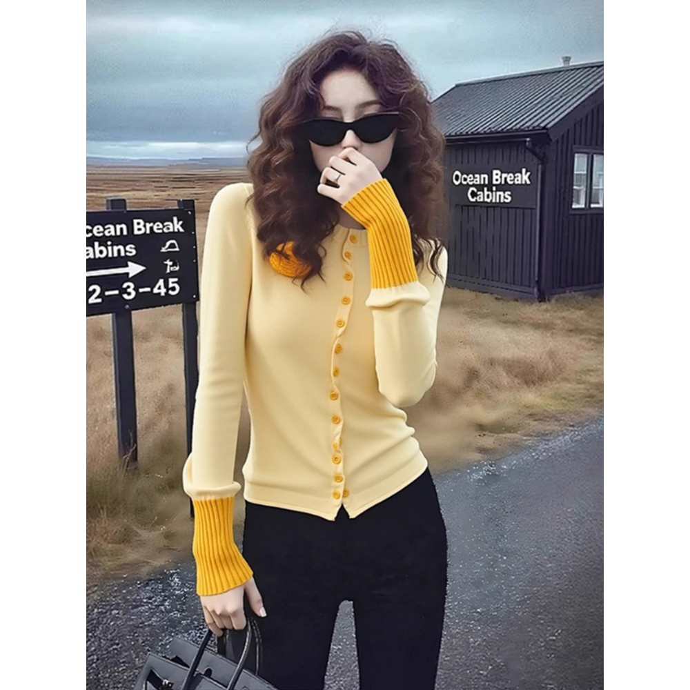 秋冬季独特甜辣妹黄色毛衣