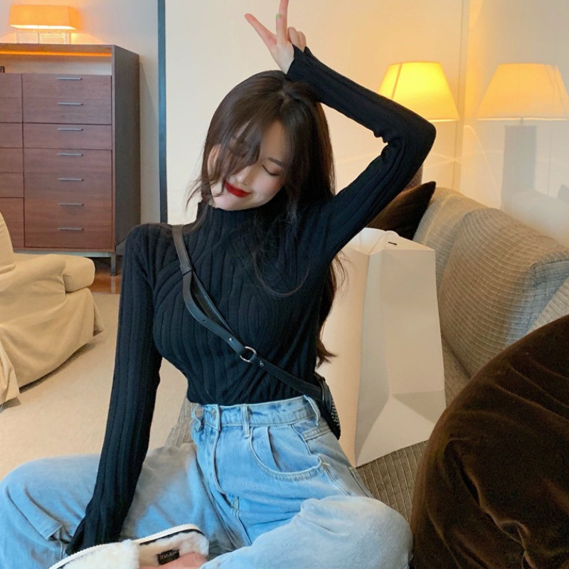 新款半高领黑色内搭打底