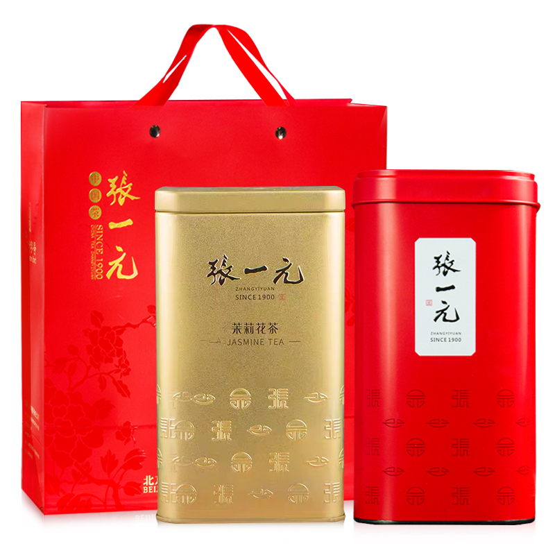 张一元茶叶 特级茉莉花茶毛尖200g+早春绿茶黄山毛峰130g