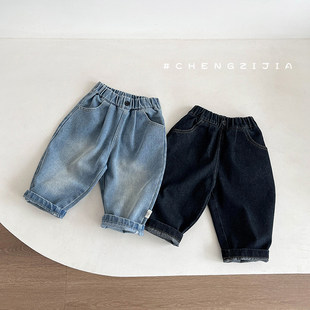 复古牛仔裤 萝卜裤 新款 子婴儿日系阔腿裤 女童休闲百搭裤 男宝宝韩版