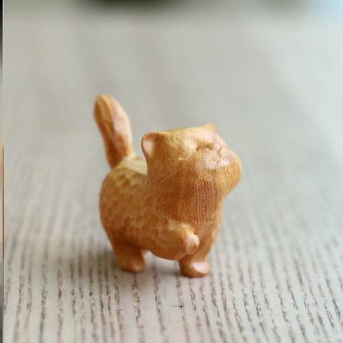 崖柏黄杨木雕现代童趣可爱清香傲娇猫招财小猫手把件随身盘玩动物
