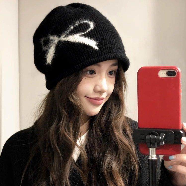 蝴蝶结黑色堆帽女秋冬保暖针织套头冷帽复古大头围显脸小包头堆帽,孕妇装/孕产妇用品/营养,产妇帽,淘宝优惠券,粉丝福利购,淘宝优惠卷