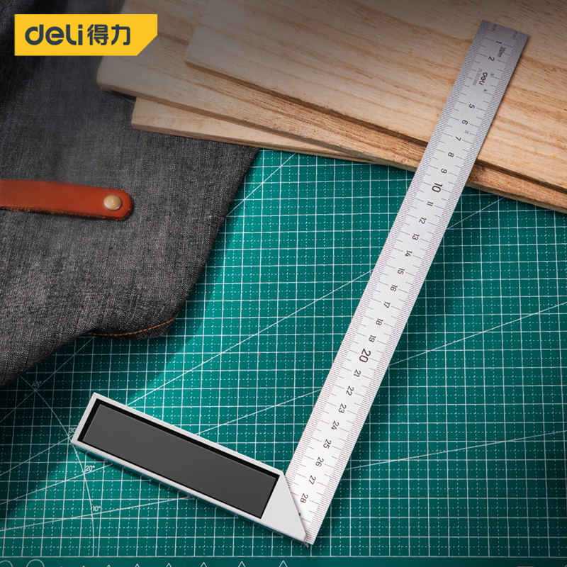 得力铝压铸钢角尺不锈钢拐尺90度木工尺多功能角度尺加厚水平直角