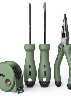 得力户外家用多功能工具套装4件套 螺丝刀尖嘴钳3米钢卷尺HT0004L