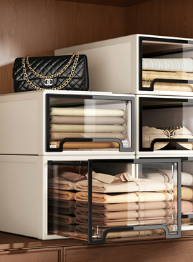 日本衣服收纳箱抽屉式透明收纳筐储物整理箱衣柜家用收纳盒大容量