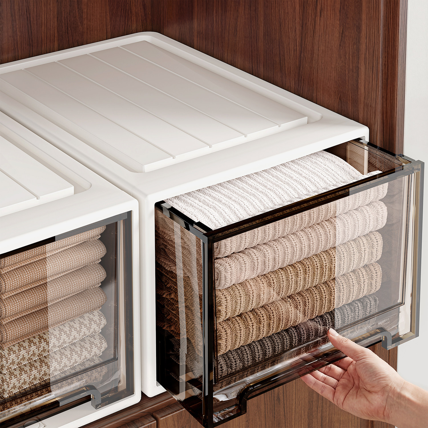 衣柜收纳盒抽屉式家用整理箱衣物透明储物箱裤子衣服专用分层神器