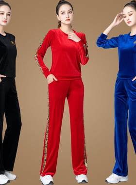 广场舞服装秋冬新款套装女金丝绒大妈运动套装跳舞服中老年演出服