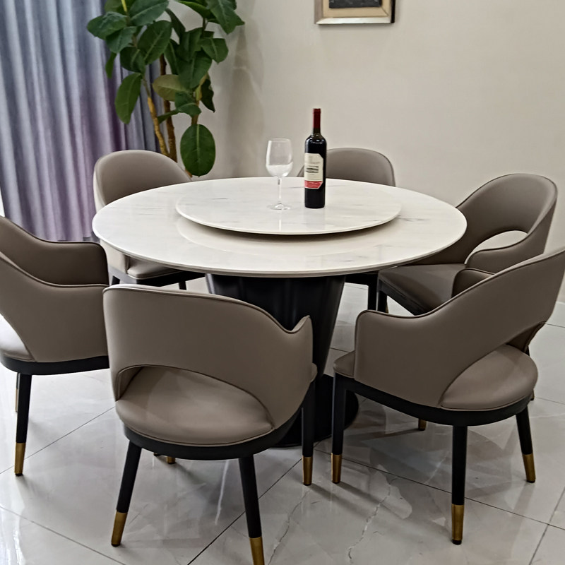 天然大理石餐桌家用小户型带转盘可旋转山水画爵士白南斯拉夫白
