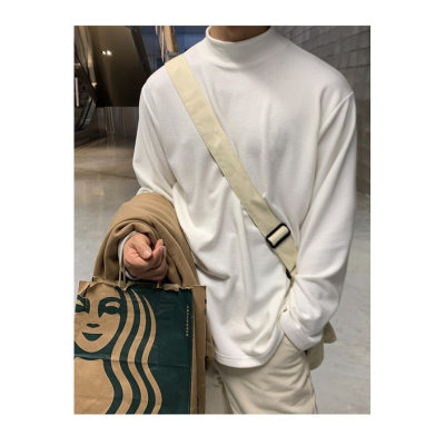 纯白色半高领德绒内搭打底衫男款