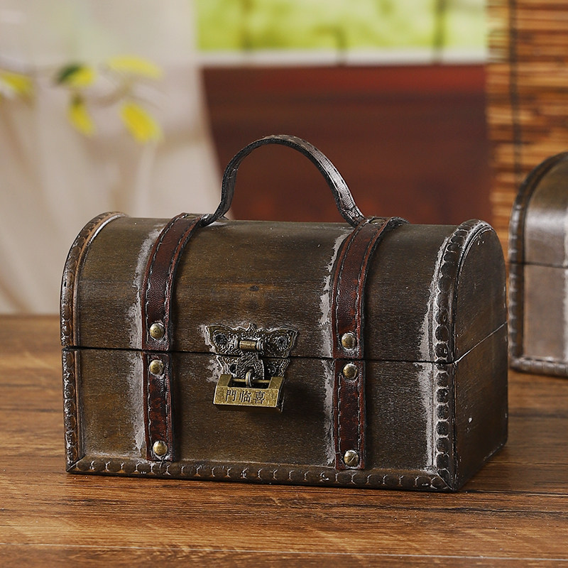 做旧覆古木质收纳盒饰品首饰收纳盒带锁家用卧室桌面精致小木箱,收纳整理,首饰盒,淘宝优惠券,粉丝福利购,淘宝优惠卷