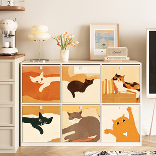 软萌治愈慵懒猫咪克莱因格子柜可折叠大容量抽屉式衣服杂物整理箱