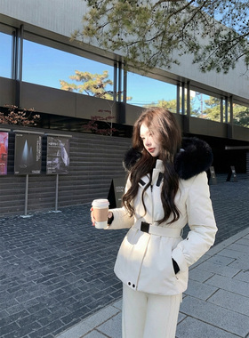 M家高定三防面料90白鸭绒羽绒服狐狸毛领收腰显瘦女滑雪服