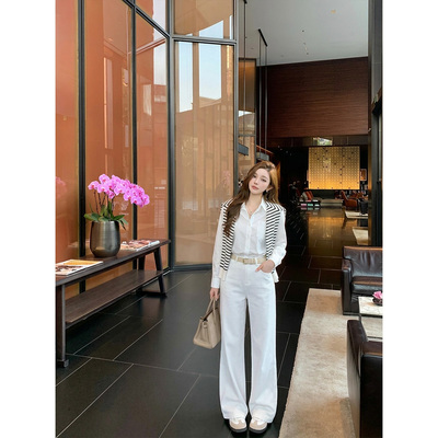 老钱风女长袖宽松显瘦衬衫套装