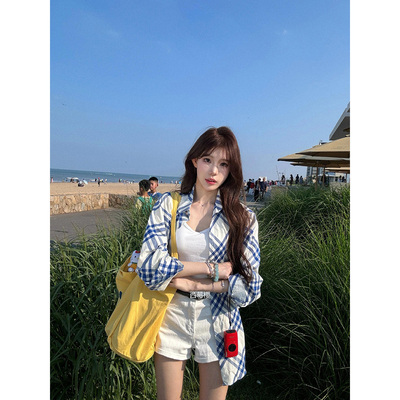 bbr衬衫夏季斜纹防晒格子宽松