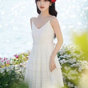 新款 高级感绝美初恋茶歇单吊带裙夏季 海边度假风蛋糕吊带连衣裙