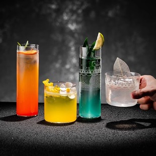 水晶超薄刻花鸡尾酒杯柯林杯长岛冰茶杯嗨棒杯调酒杯直身杯冰杯