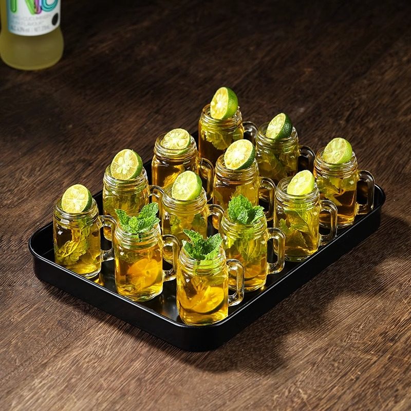 创意梅森杯斗酒带把果汁鸡尾酒杯白酒杯酒吧一口杯子弹杯托盘套装