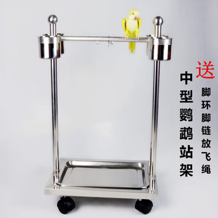 鹦鹉站架/中大型鸟架/栖息架/送水果叉/不锈钢脚链和尚折中灰鹦鹉
