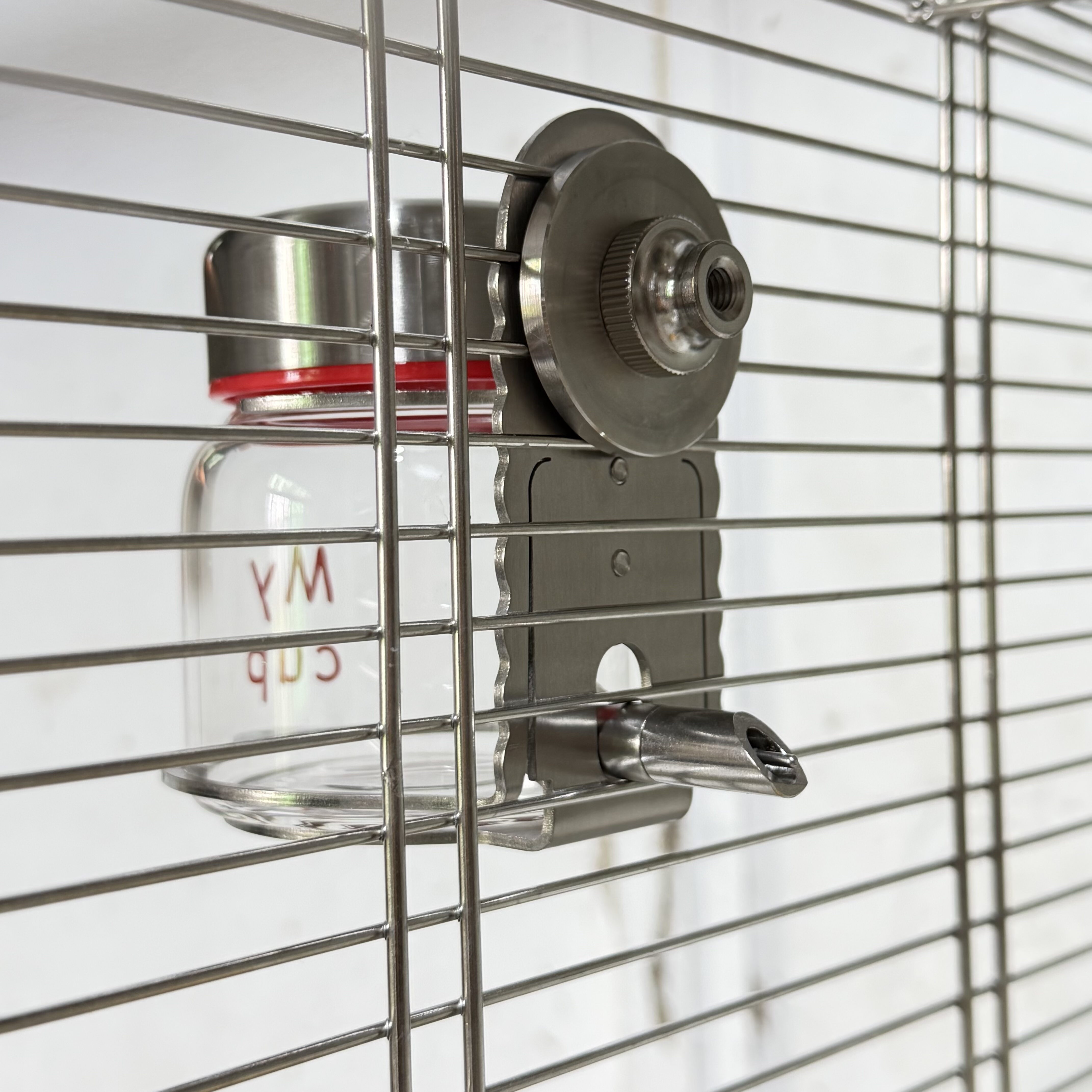 鹦鹉撞针饮水器不锈钢宠物水壶不锈钢水嘴防烫玻璃瓶撞针水壶鸟类