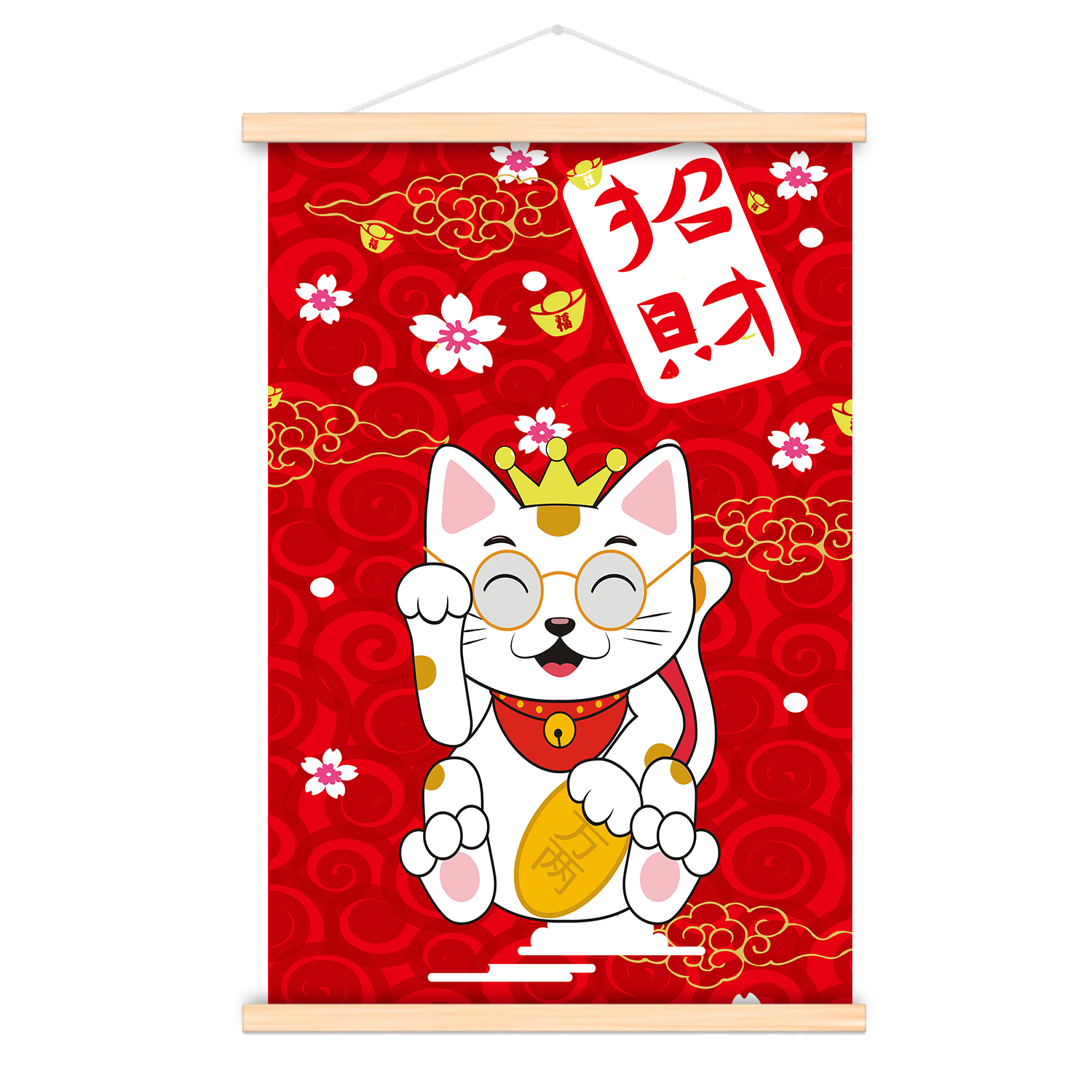 网红招财猫餐厅电表箱遮挡画日式客厅背景墙装饰画免打孔布艺挂画