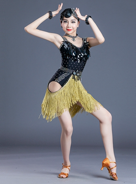 2024新款高级专业拉丁舞比赛服装表演花服连衣裙黑池艺考黑色流苏