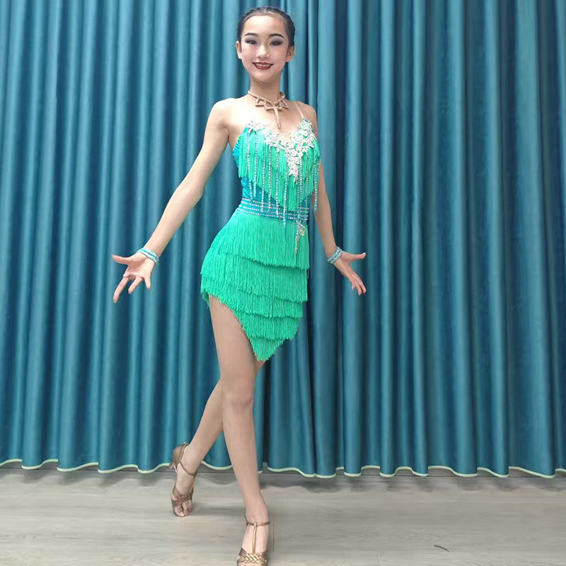 拉丁舞14岁以上比赛花服专业规定艺考表演流苏舞裙女新款成人舞裙