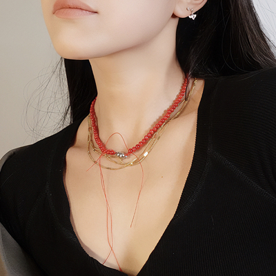 mone同款珊瑚珠颈链叠戴锁骨链女