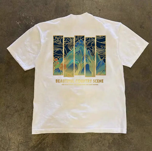 搞钱做牛马 260克重磅纯棉！山水画创意印花原宿风oversize