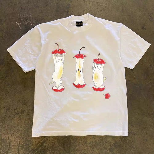 搞钱做牛马 3A260克纯棉双纱！慈善店！重磅情侣女宽松短袖T恤男