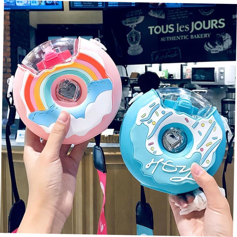 380ml Kids Water Bottle Kawaii Plastic Cup Donut Shape Cute