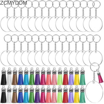 120PCS Acrylic Clear Circle Discs Keychain Set Round