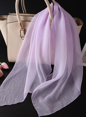 浅紫色围巾女桑蚕丝丝巾2025春秋冬季保暖围脖护颈小方巾防晒披肩