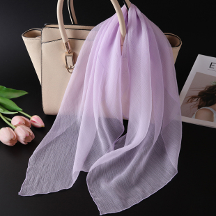 浅紫色围巾女桑蚕丝丝巾2026春季 纱巾围脖护颈小方巾妈妈防晒披肩