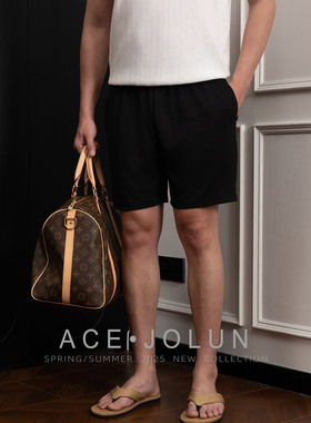 黑色速干玉米格短裤男夏季凉感休闲宽松抽绳运动薄款四分沙滩裤子