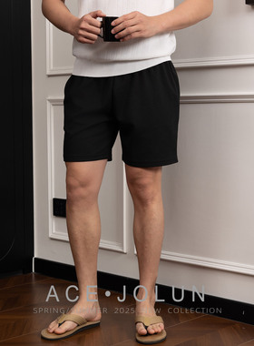 黑色休闲四分短裤男夏季2026新款薄款外穿宽松肌理感运动沙滩裤子