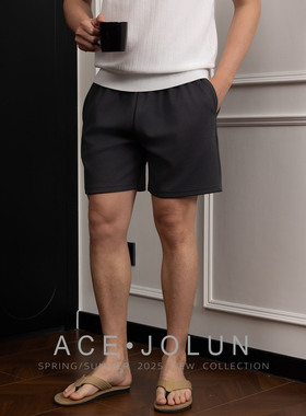 灰色肌理感休闲四分短裤男款夏2025夏季薄款外穿透气运动沙滩裤子