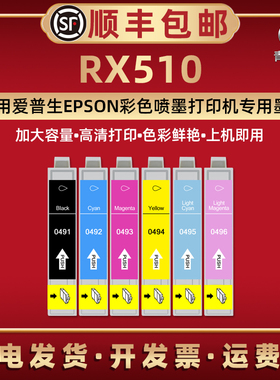 RX510默合T0491适用EPSON爱普生Stylus Photo RX510彩色喷墨照片打印机专用墨水盒T0496 0495 0494补充磨水盒