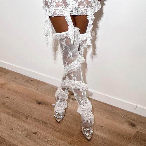 Women's patchwork lace rotating lace knee length