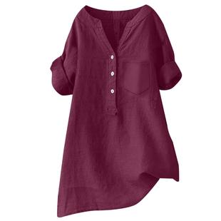 Stand collar long sleeved cotton and linen top
