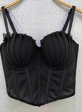 Mesh folded fishbone camisole vest for women, bottom