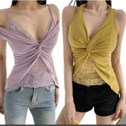 Lace patchwork neck hanging small camisole vest for women