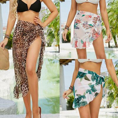 Printed Strap Beach Wrap Skirt Bikini Swimsuit Hoodie