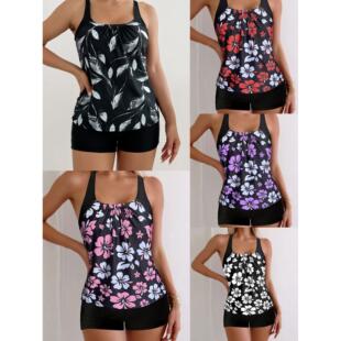 Split swimsuit women's sleeveless printed boxer shorts T