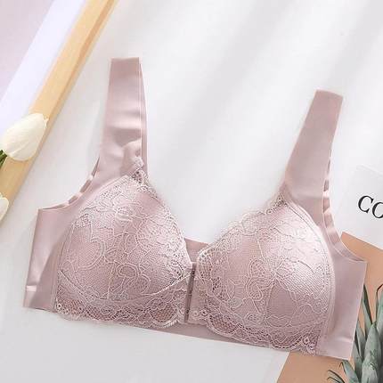 Front button lace bra with adjustable upper support,