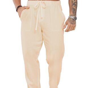 elastic pants linen men waist lace yoga and Cotton