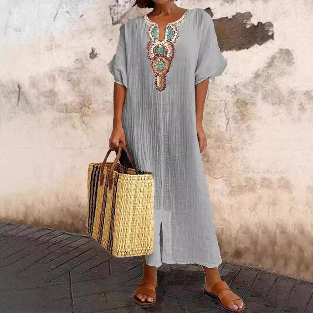 Cotton and linen split dress available in a large number