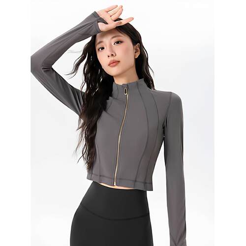 Sports jacket for women, windproof stand up collar zipper,