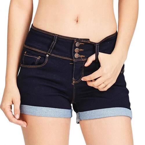 Waist cinched denim stretch shorts for women