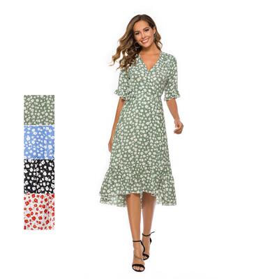 Beach skirt printed with ruffled edges, large swing dress,